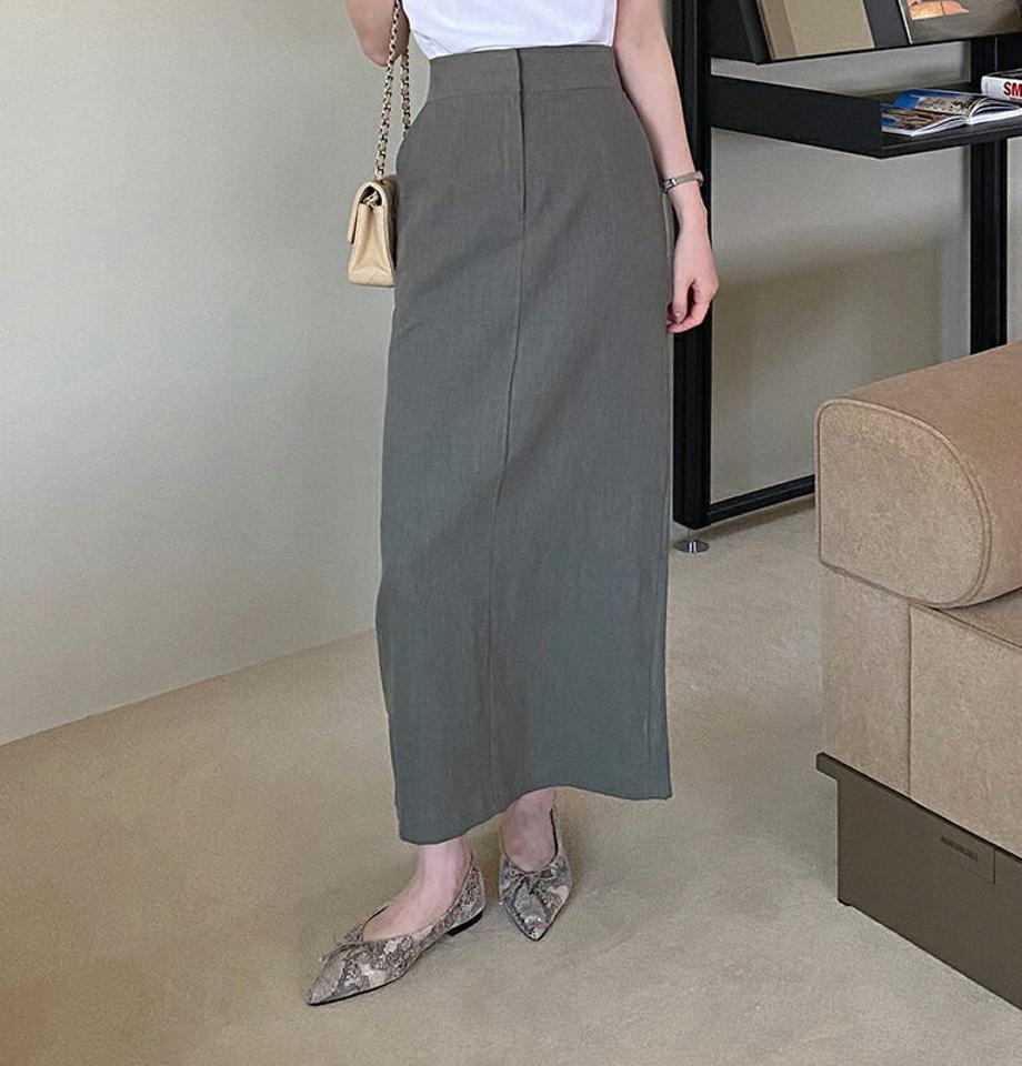 リネン混タイトロングスカート・全3色 レディース 【sk】スカート ロング丈 単色 無地 シンプル ベーシック リネン混 タイト 春 夏 フェミニン カジュアル 可愛い かわいい 大人っぽ パステル 韓国ファッション ハイホリHIHOLLI