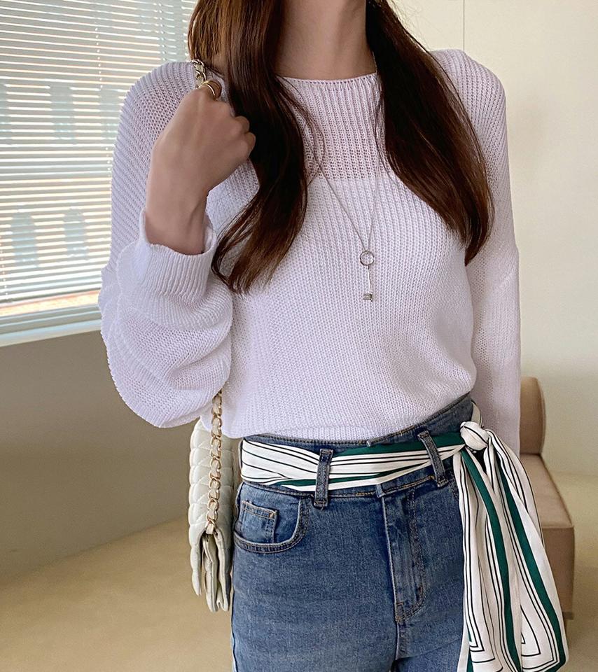 ボートネックサマーニット・全5色 レディース 【tops】トップス 長袖 ニット 透け感 サマーニット ボートネック 単色 無地 シンプル 爽やか ドロップショルダー パステル 可愛い かわいい カジュアル 春 夏 秋 韓国ファッション ハイホリHIHOLLI