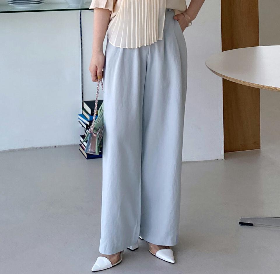 リネン混ハイウエストワイドスラックス・全3色・t67136 レディース 【pt】スラックス パンツ ズボン ワイドパンツ ロングパンツ ハイウエスト リネン 単色 無地 シンプル ベーシック タック オフィスカジュアル 春 夏 韓国ファッション