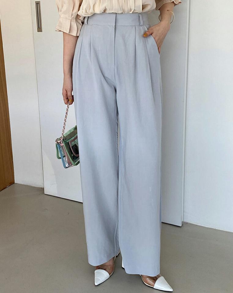 リネン混ハイウエストワイドスラックス・全3色・t67136 レディース 【pt】スラックス パンツ ズボン ワイドパンツ ロングパンツ ハイウエスト リネン 単色 無地 シンプル ベーシック タック オフィスカジュアル 春 夏 韓国ファッション