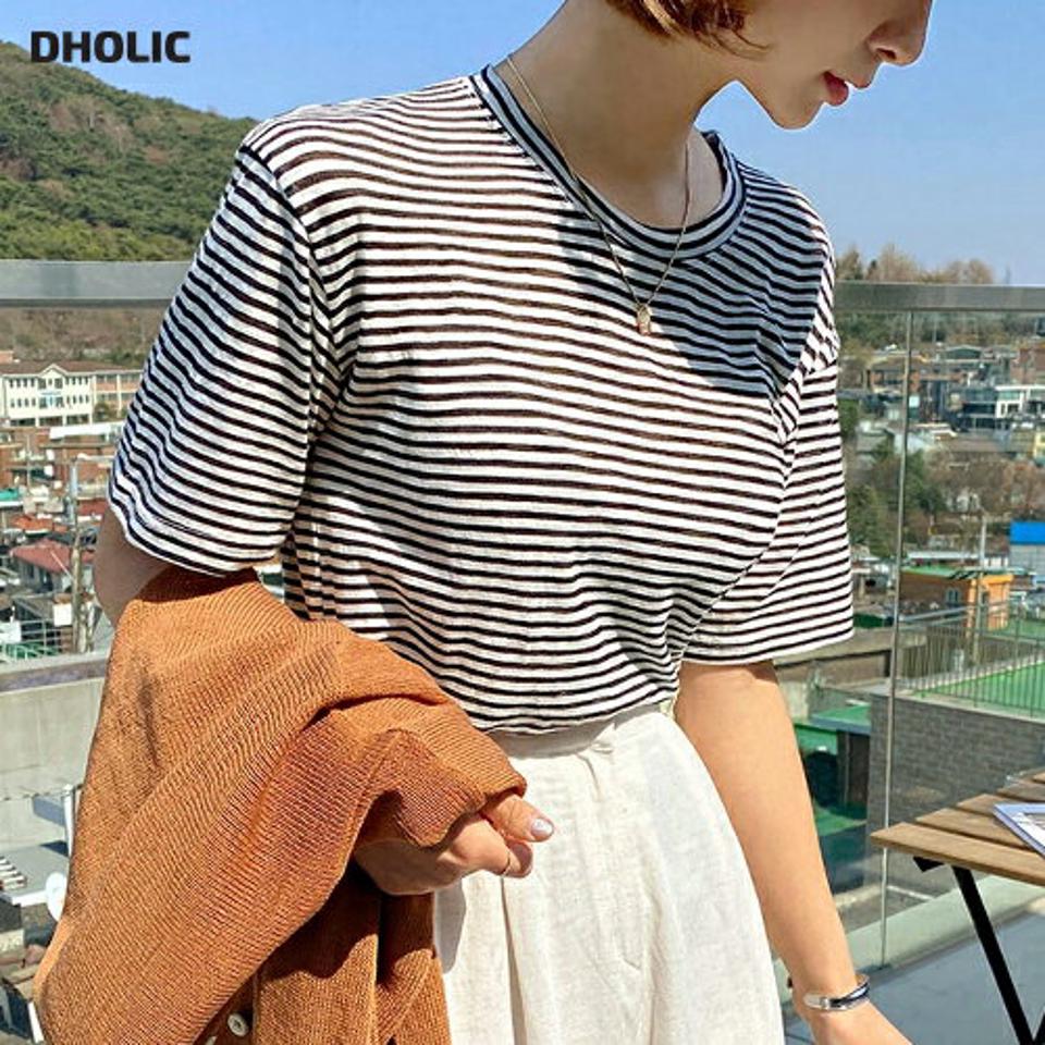 【10%OFF】ボーダーラウンドTシャツ・全7色・b67108 レディース 【tops】トップス Tシャツ 半袖 ボーダー柄 ラウンドネック ボーダーT カジュアル ラフ 春 夏 韓国ファッション セール SALE