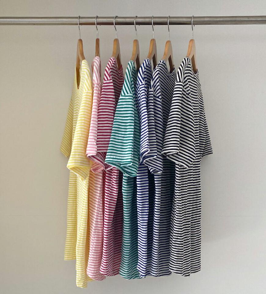 【10%OFF】ボーダーラウンドTシャツ・全7色・b67108 レディース 【tops】トップス Tシャツ 半袖 ボーダー柄 ラウンドネック ボーダーT カジュアル ラフ 春 夏 韓国ファッション セール SALE