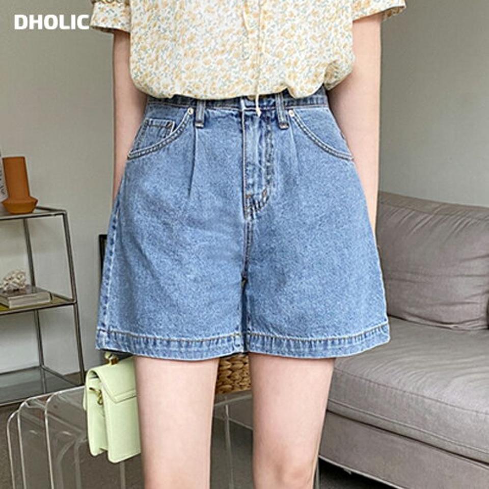 ワンタックショートデニムパンツ・全1色・t66585 レディース 【pt】パンツ ズボン ショートパンツ 短パン デニム タック シンプル カジュアル ハイウエスト レトロ ラフ 春 夏 韓国ファッション