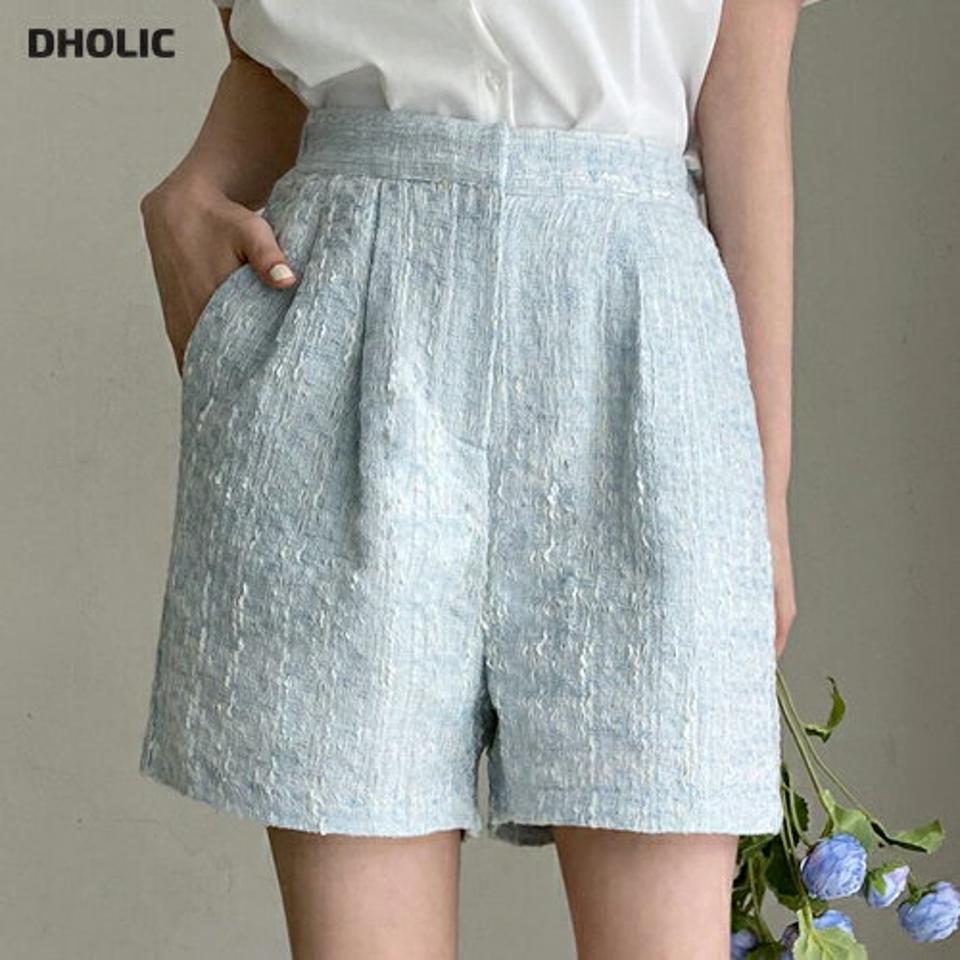 ツイードタックショートパンツ・全2色・b66584 レディース 【pt】パンツ ショートパンツ 短パン ツイード 大人 上品 きれいめ レディ　フェミニン タック ハイウエスト 水色 春 夏 韓国ファッション