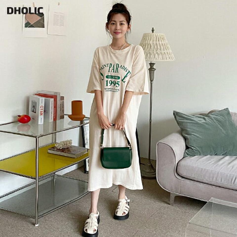 レタリング半袖Tシャツワンピース・全3色・b66574 レディース 【ops】ワンピース ハーフスリーブ 半袖 ロング丈 ロングワンピース ロゴ ゆったり ラフ カジュアル 体型カバー 二の腕カバー オーバーサイズ ワンマイルウェア 春 夏 韓国ファッション