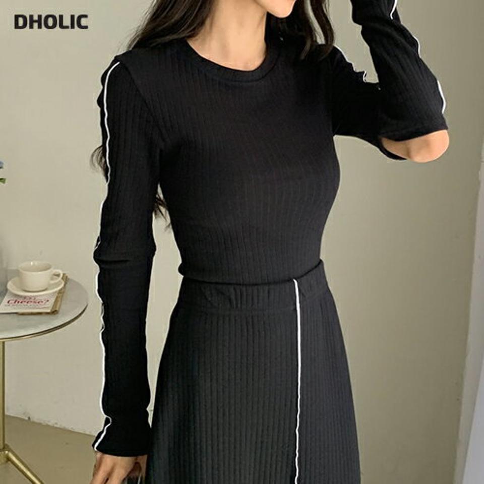 配色ラインカットスリーブリブTシャツ・全3色・t66578 レディース 【tops】トップス Tシャツ 長袖 リブ カットアウト ライン ユニーク スリット カジュアル 春 秋 韓国ファッション
