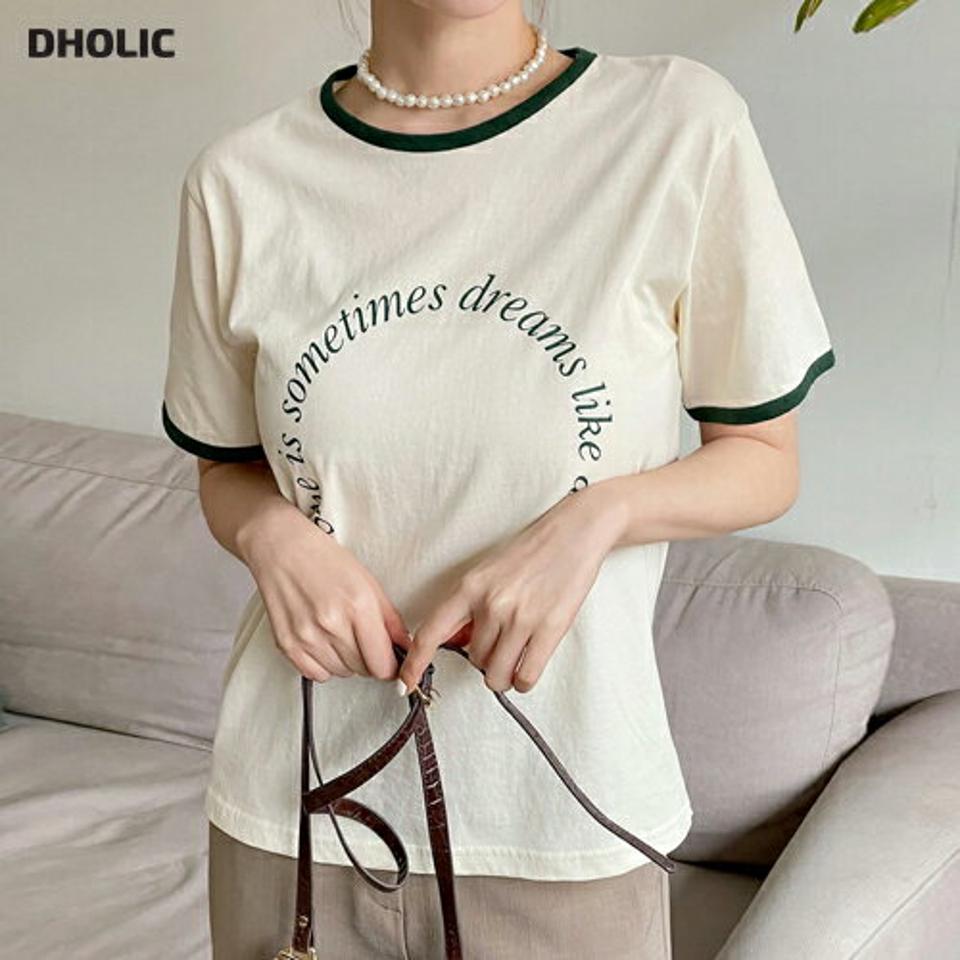 配色カーブレタリングTシャツ・全3色・t66564 レディース 【tops】トップス Tシャツ ロゴ ロゴT レタリング 配色 カジュアル ラフ ラウンドネック リンガーtシャツ y2k 春 夏 韓国ファッション