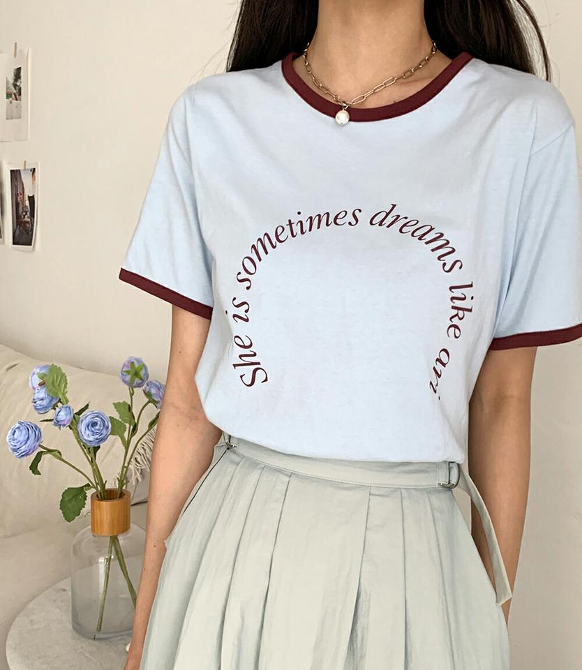 配色カーブレタリングTシャツ・全3色・t66564 レディース 【tops】トップス Tシャツ ロゴ ロゴT レタリング 配色 カジュアル ラフ ラウンドネック リンガーtシャツ y2k 春 夏 韓国ファッション