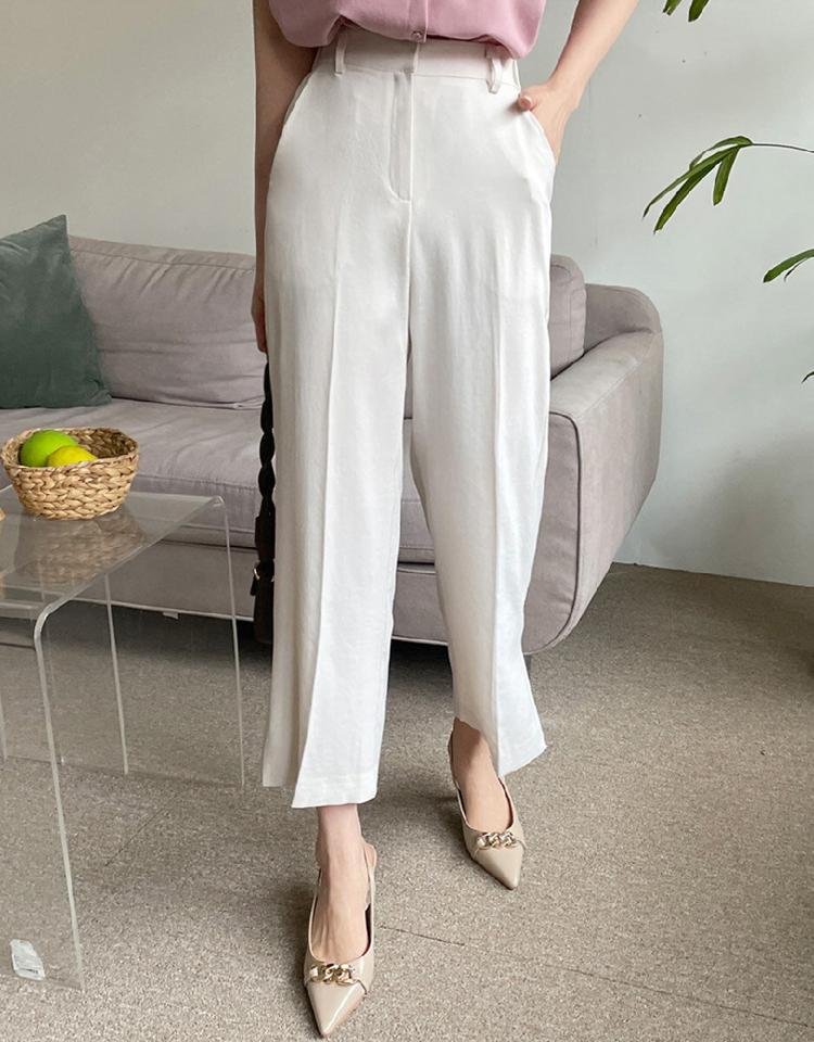 リネン混サイドスリットワイドスラックス・全3色・b66586 レディース 【pt】スラックス パンツ ズボン スリット ワイド 単色 無地 シンプル ベーシック 大人 カジュアル オフィスカジュアル リネン ハイウエスト 春 夏 韓国ファッション