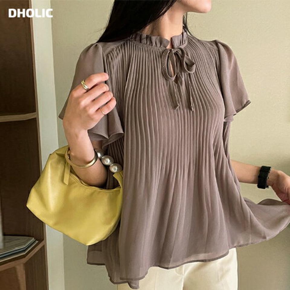 ≪人気商品再入荷≫リボンプリーツブラウス・全3色・b71953 レディース【bl】ブラウス トップス 無地 シンプル 半袖 リボン プリーツ 体型カバー 揺れ感 春 夏 上品 フェミニン ギャザー かわいい お腹カバー 二の腕カバー 韓国ファッション HIHOLLI