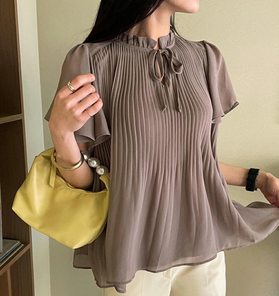 ≪人気商品再入荷≫リボンプリーツブラウス・全3色・b71953 レディース【bl】ブラウス トップス 無地 シンプル 半袖 リボン プリーツ 体型カバー 揺れ感 春 夏 上品 フェミニン ギャザー かわいい お腹カバー 二の腕カバー 韓国ファッション HIHOLLI