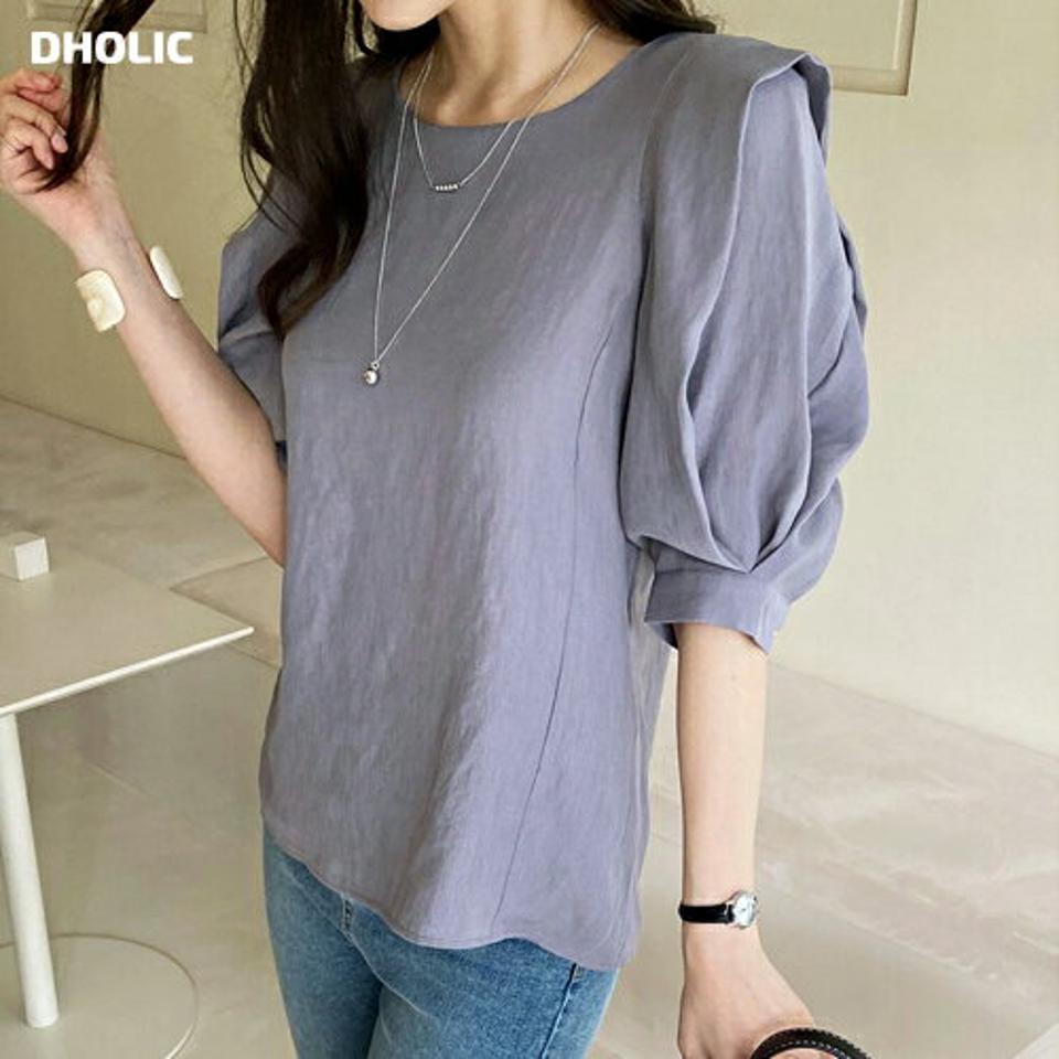 【10%OFF】パフスリーブフレアブラウス・全4色・t71955 レディース 【bl】ブラウス トップス 半袖 単色 無地 シンプル ベーシック パフ袖 パフスリーブ フレア 上品 可愛い 二の腕カバー かわいい フェミニン きれいめ 春 夏 韓国ファッション ハイホリHIHOLLI セール SALE