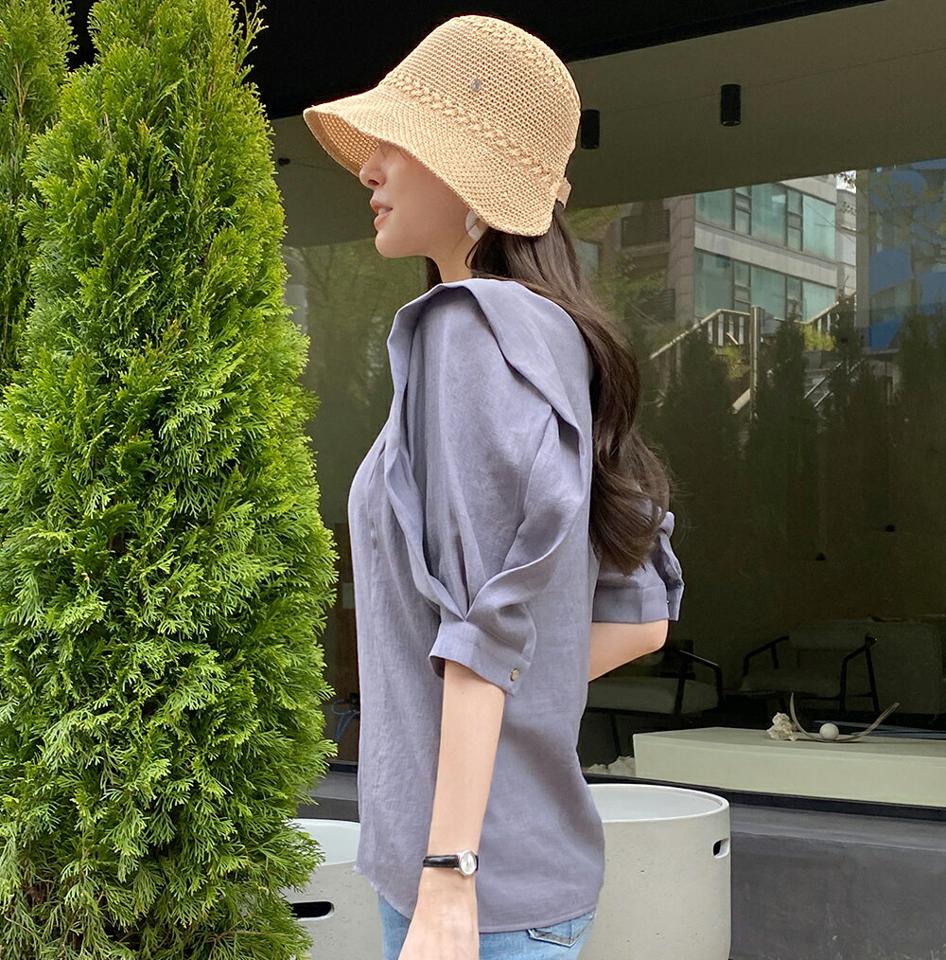 【10%OFF】パフスリーブフレアブラウス・全4色・t71955 レディース 【bl】ブラウス トップス 半袖 単色 無地 シンプル ベーシック パフ袖 パフスリーブ フレア 上品 可愛い 二の腕カバー かわいい フェミニン きれいめ 春 夏 韓国ファッション ハイホリHIHOLLI セール SALE