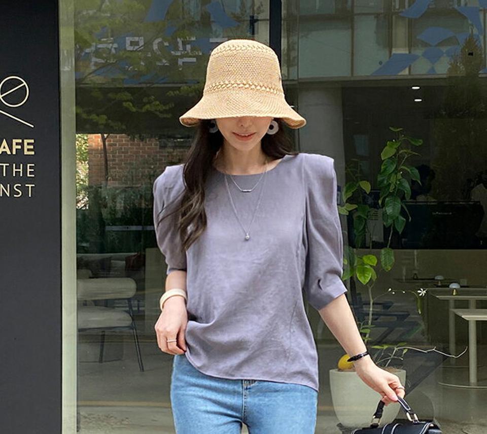 【10%OFF】パフスリーブフレアブラウス・全4色・t71955 レディース 【bl】ブラウス トップス 半袖 単色 無地 シンプル ベーシック パフ袖 パフスリーブ フレア 上品 可愛い 二の腕カバー かわいい フェミニン きれいめ 春 夏 韓国ファッション ハイホリHIHOLLI セール SALE