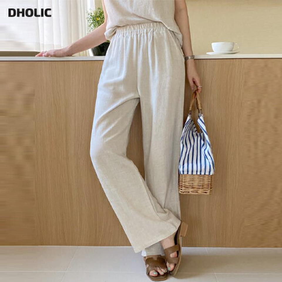 リネン混ウエストゴムパンツ・全3色・t71968 レディース 【pt】パンツ ロング 丈 単色 無地 シンプル ベーシック リネン混 ウエストゴム 楽ちん 春 夏 カジュアル ラフ ワイド 脚長 ハイウエスト 大人っぽ 韓国ファッション ハイホリHIHOLLI