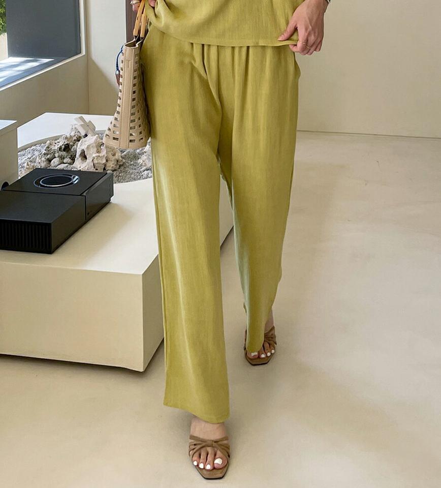リネン混ウエストゴムパンツ・全3色・t71968 レディース 【pt】パンツ ロング 丈 単色 無地 シンプル ベーシック リネン混 ウエストゴム 楽ちん 春 夏 カジュアル ラフ ワイド 脚長 ハイウエスト 大人っぽ 韓国ファッション ハイホリHIHOLLI