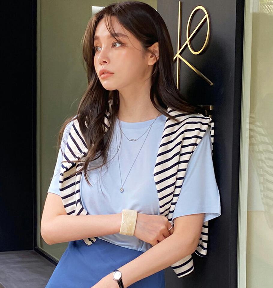 レーヨン混半袖Tシャツ・全8色・t71946 レディース 【tops】Tシャツ トップス 単色 無地 シンプル 半袖 レーヨン混 パステル ベーシック カラバリ 春 夏 カジュアル 可愛い かわいい 韓国ファッション ハイホリHIHOLLI