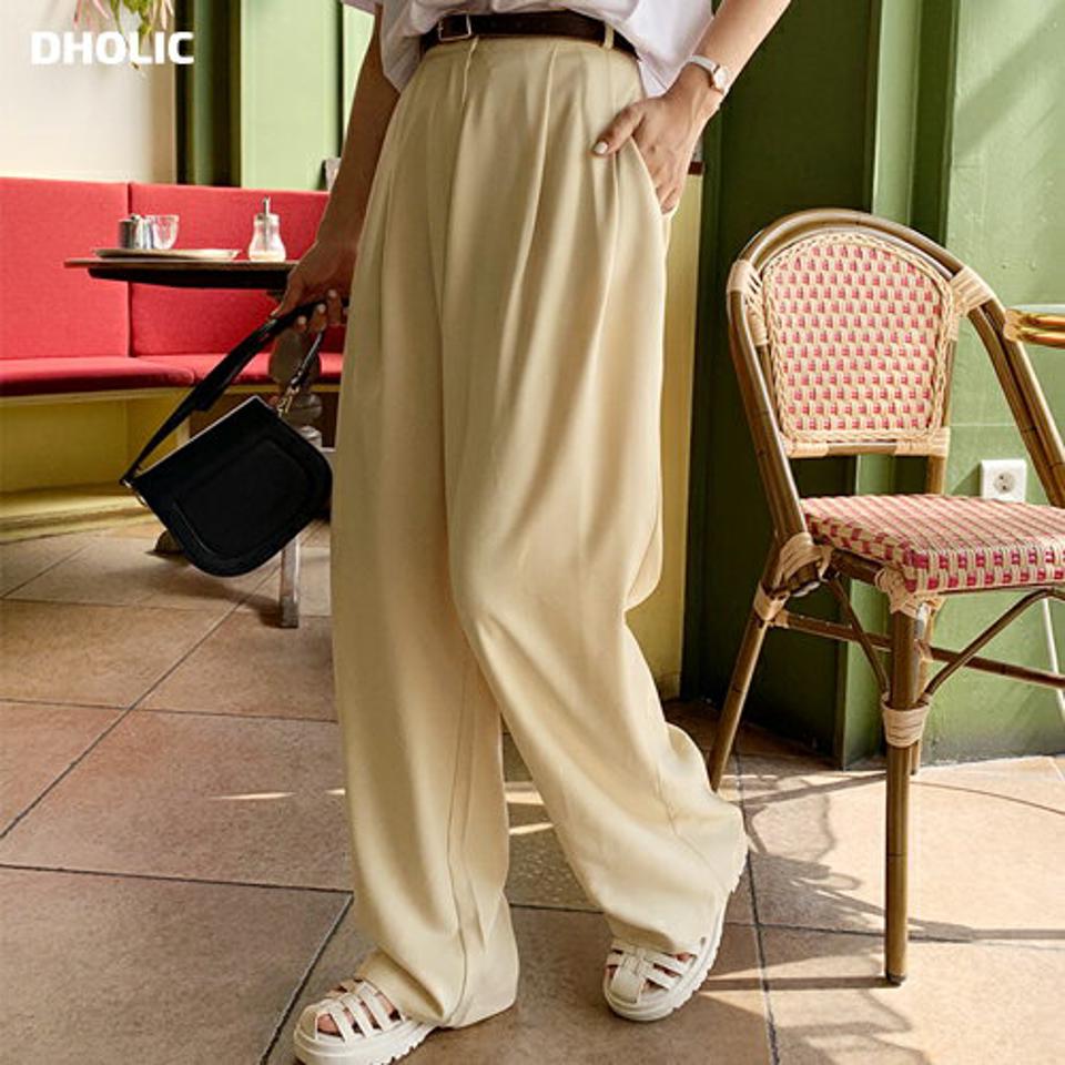ツータックワイドスラックス・全3色・t00704 レディース 【pt】スラックス パンツ ズボン ロングパンツ 単色 無地 シンプル ワイド ベーシック タック 大人 カジュアル ラフ 春 夏 秋 黄色 韓国ファッション