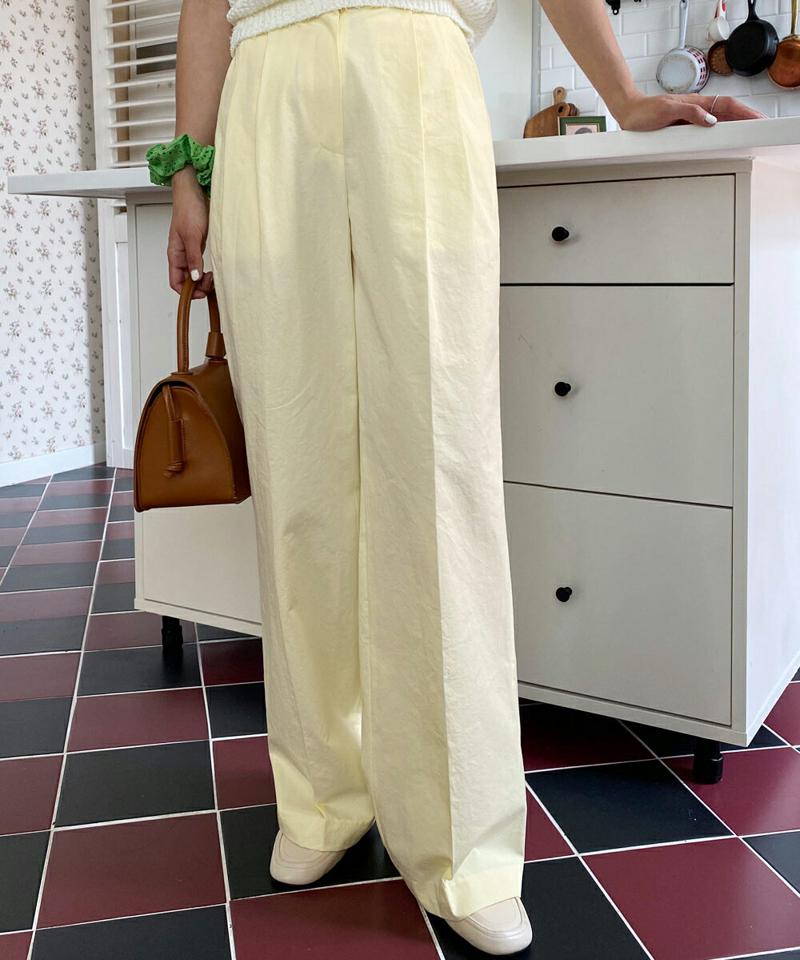 コットンタックワイドスラックス・全4色・t00741 レディース 【pt】スラックス パンツ ズボン ロングパンツ ワイド タック 綿 単色 無地 シンプル 大人 ストレート カジュアル 春 夏 秋 韓国ファッション