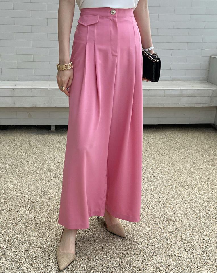 ツータックフレアスラックス・全3色・b72164 レディース 【pt】ボトムス ロング ロングパンツ スラックスパンツ スラックス フレア ハイウエスト カラーパンツ 無地 シンプル 体型カバー フェミニン ピンク 春 秋 韓国ファッション ハイホリHIHOLLI