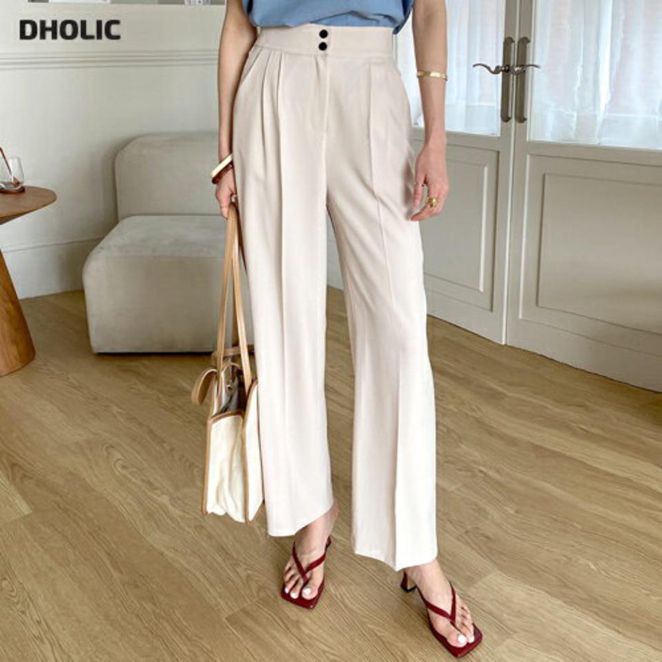 ツーボタンワイドスラックス・全4色・t72147 レディース 【pt】ボトムス ロング ロングパンツ スラックスパンツ スラックス ワイド ハイウエスト 無地 シンプル 体型カバー フェミニン カジュアル 春 秋 韓国ファッション ハイホリHIHOLLI