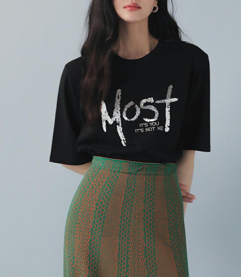 スパンコール刺繍レタリングTシャツ・全3色・b00267 レディース 【tops】Tシャツ トップス 半袖 レタリング ロゴ ロゴT スパンコール 光沢 刺繍 模様 柄 楽ちん コットン 綿 ゆったり 体型カバー カジュアル 春 夏 韓国ファッション ハイホリHIHOLLI