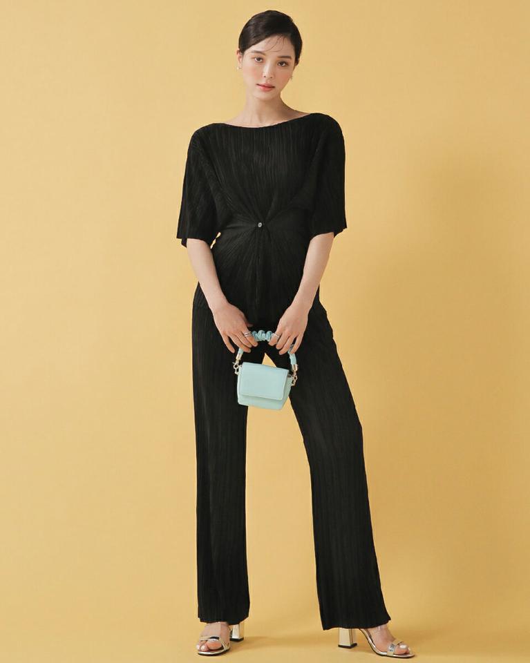 3WAYプリーツTシャツ&パンツSET・全2色・t00278 レディース 【pt】セットアップ セット setup パンツ ロング丈 無地 シンプル トップス 半袖 Tシャツ プリーツ プリーツパンツ 体型カバー 春 夏 カジュアル 大人っぽ 韓国ファッション ハイホリHIHOLLI