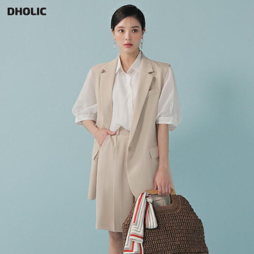 シングルカラーベスト&ワイドハーフスラックスSET・全3色・b00262 レディース 【pt】セット セットアップ setup ベスト ノースリーブ ハーフ丈 スラックス パンツ 単色 無地 シンプル カジュアル 春 夏 韓国ファッション ハイホリHIHOLLI