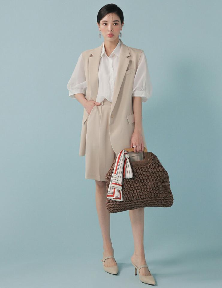 シングルカラーベスト&ワイドハーフスラックスSET・全3色・b00262 レディース 【pt】セット セットアップ setup ベスト ノースリーブ ハーフ丈 スラックス パンツ 単色 無地 シンプル カジュアル 春 夏 韓国ファッション ハイホリHIHOLLI