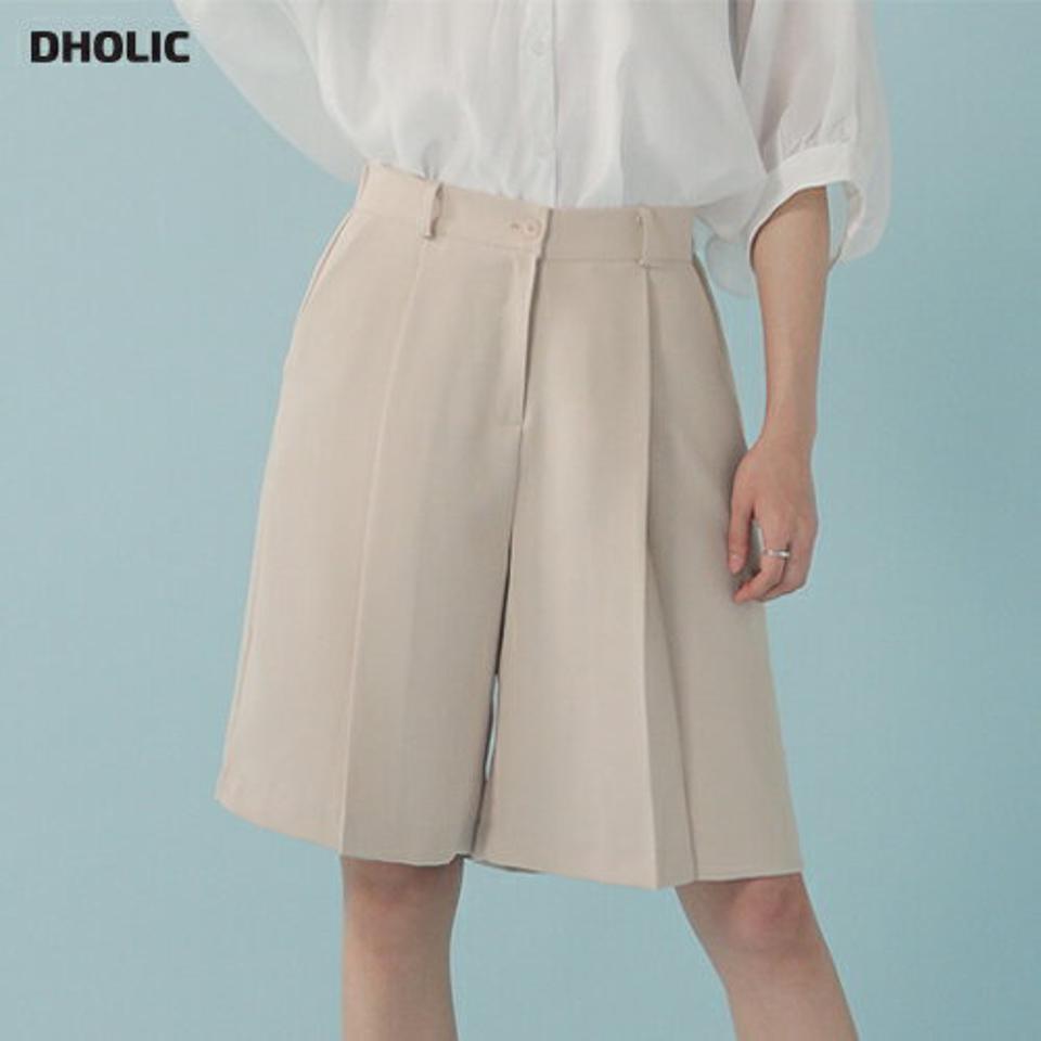 ワイドハーフスラックス・全3色・b00258 レディース 【pt】パンツ ショート丈 ハーフ丈 単色 無地 シンプル スラックス ワイド カジュアル ストレート ハイウエスト タック 春 夏 かわいい 可愛い 韓国ファッション ハイホリHIHOLLI