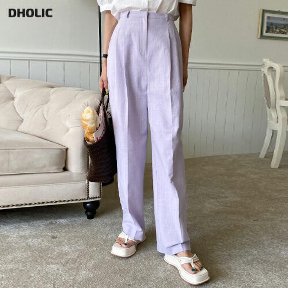 リネン混ワイドスラックス・全3色・t67018 レディース 【pt】スラックス パンツ ズボン ロングパンツ ワイドパンツ リネン 無地 シンプル ベーシック 大人 オフィスカジュアル きれいめ パステル ハイウエスト 紫 カラーパンツ 春 夏 韓国ファッション
