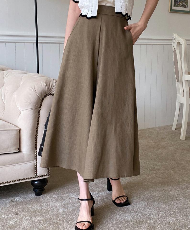 リネン混フレアパンツ・全3色・b67016 レディース 【pt】パンツ ズボン ワイドパンツ スカンツ フレア 単色 無地 シンプル ベーシック ラフ 体型カバー 大人 リネン ハイウエスト 春 夏 韓国ファッション