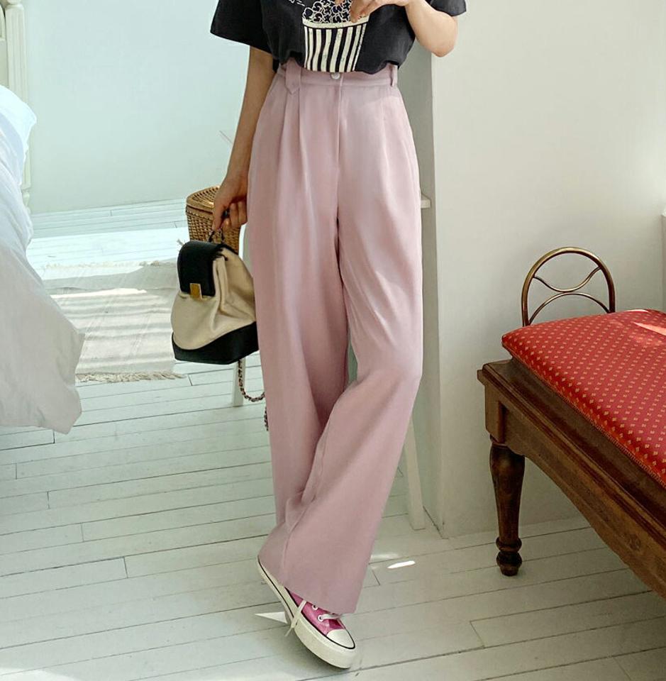 ワイドループタックスラックス・全3色・t67015 レディース 【pt】スラックス パンツ ズボン ロングパンツ 長ズボン タック ワイドスラックス 単色 無地 シンプル ベーシック ハイウエスト 大人 オフィスカジュアル 春 夏 韓国ファッション