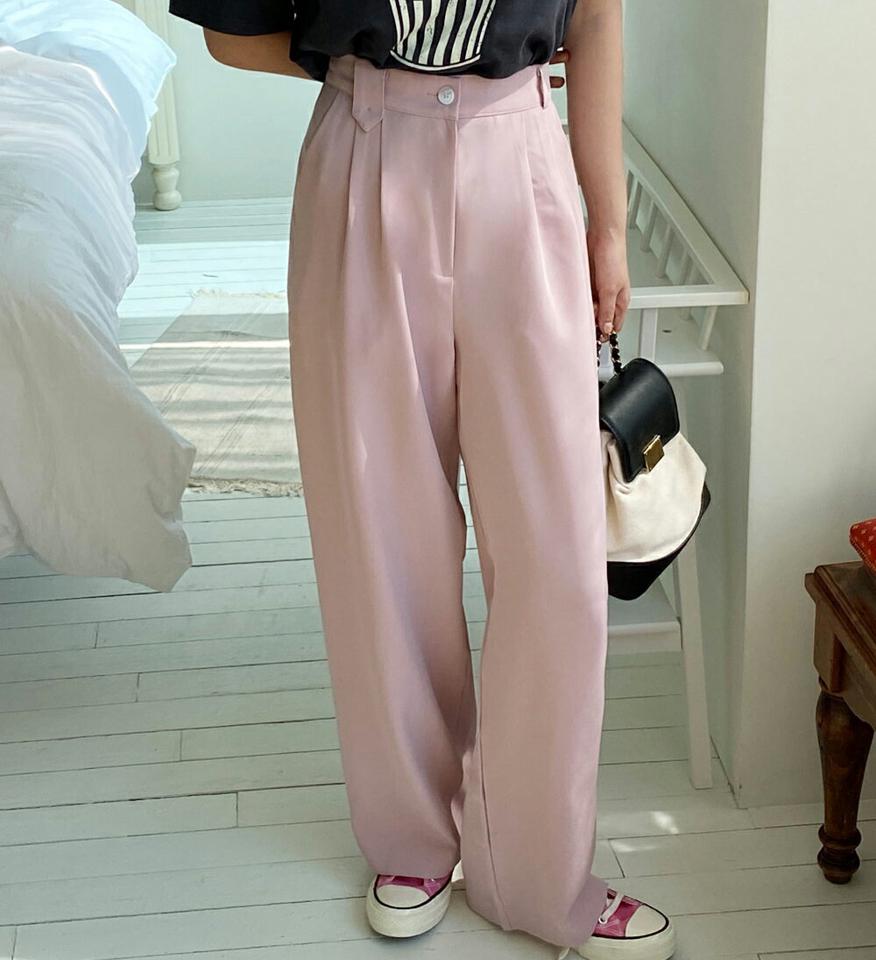 ワイドループタックスラックス・全3色・t67015 レディース 【pt】スラックス パンツ ズボン ロングパンツ 長ズボン タック ワイドスラックス 単色 無地 シンプル ベーシック ハイウエスト 大人 オフィスカジュアル 春 夏 韓国ファッション