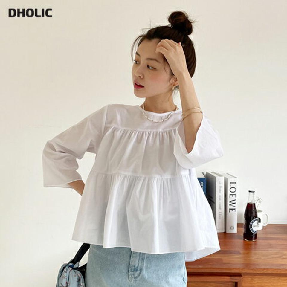 ティアードフレアブラウス・全4色・t67198 レディース 【bl】トップス ブラウス 七分袖 七分丈 7分袖 7分丈 ティアード フレアトップス 体型カバー ふんわり ナチュラル 単色 無地 シンプル 大人 カジュアル ホワイト 白 春 秋 韓国ファッション