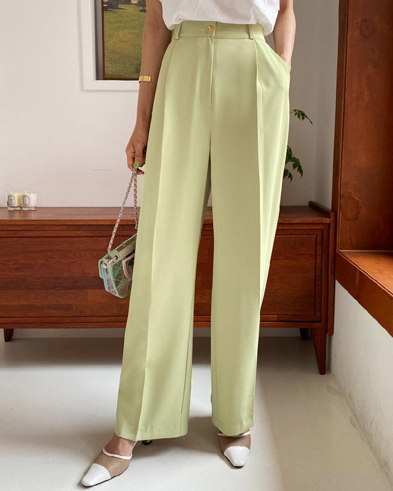 ハイウエストワンタックワイドスラックス・全2色・t67215 レディース 【pt】スラックス パンツ ズボン ワイドパンツ カラーパンツ タック 単色 無地 シンプル ベーシック 大人 オフィスカジュアル ハイウエスト きれいめ 春 夏 秋 韓国ファッション