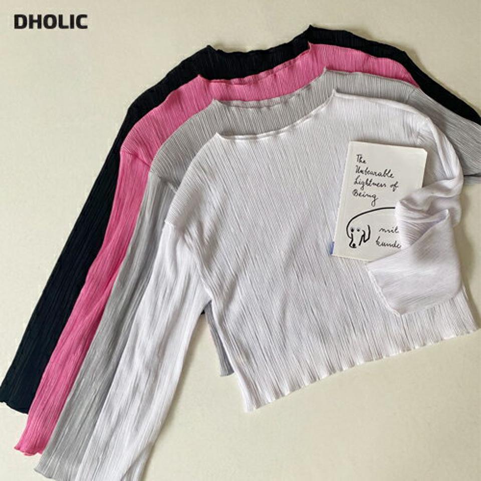 ボートネックプリーツブラウス・全4色・t67228 レディース 【bl】トップス ブラウス 長袖 プリーツ 単色 シンプル ボートネック カジュアル 雰囲気 クロップド丈 春 秋 韓国ファッション