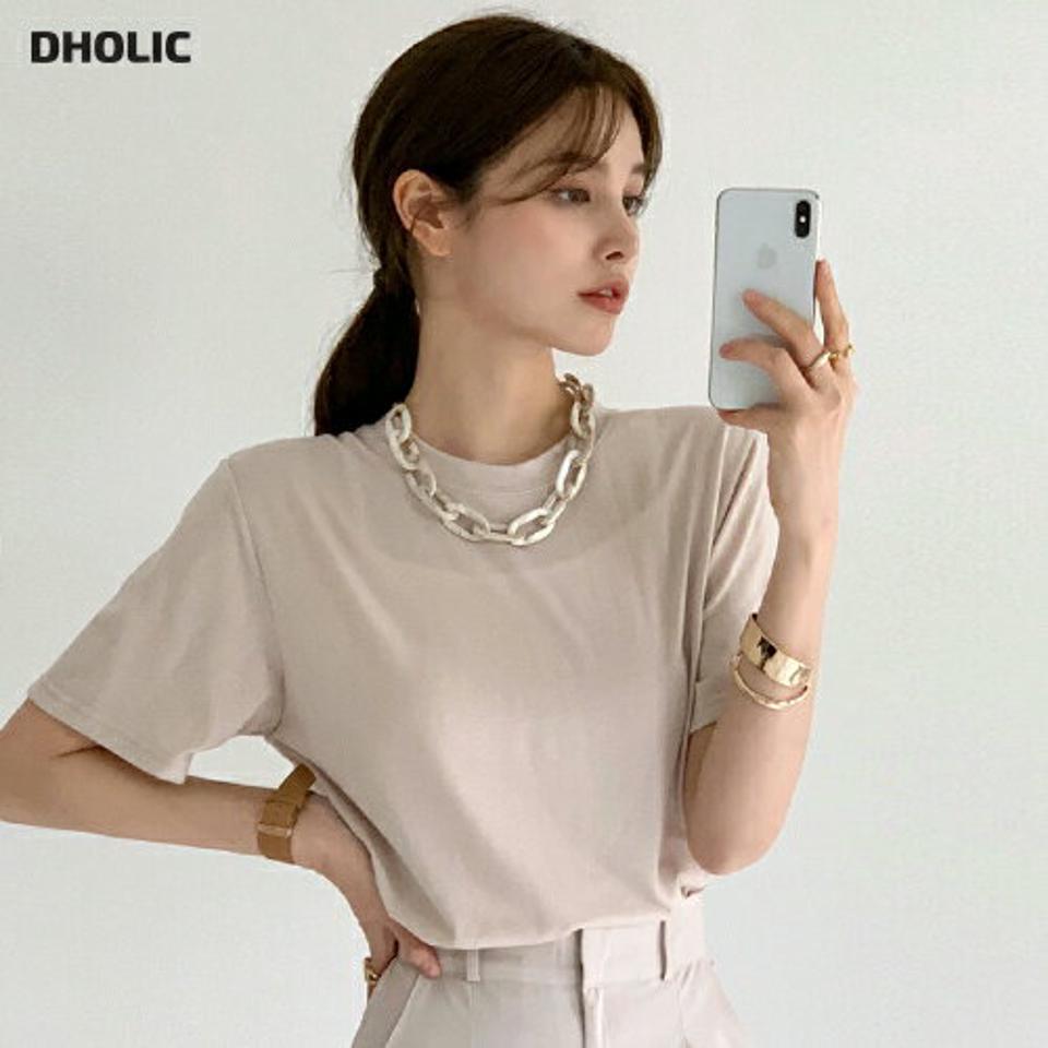 ラウンドネック半袖Tシャツ・全8色・b00440 レディース 【tops】トップス 半袖 Tシャツ 単色 無地 シンプル ベーシック パステル カラバリ カラーアイテム 楽ちん ラフ 春 夏 カジュアル 韓国ファッション ハイホリHIHOLLI