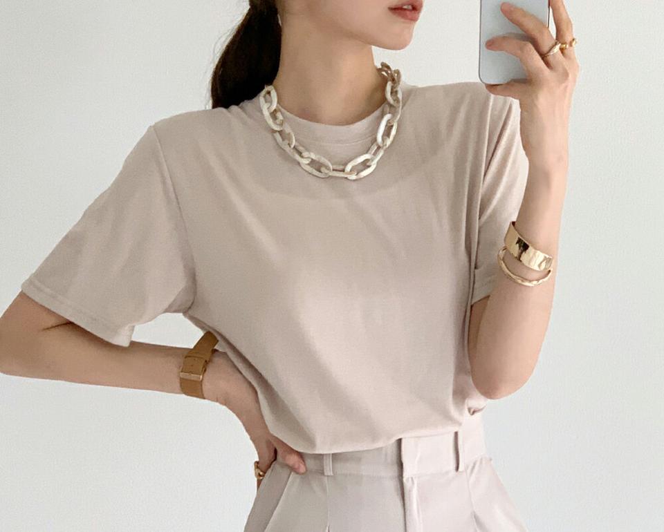 ラウンドネック半袖Tシャツ・全8色・b00440 レディース 【tops】トップス 半袖 Tシャツ 単色 無地 シンプル ベーシック パステル カラバリ カラーアイテム 楽ちん ラフ 春 夏 カジュアル 韓国ファッション ハイホリHIHOLLI