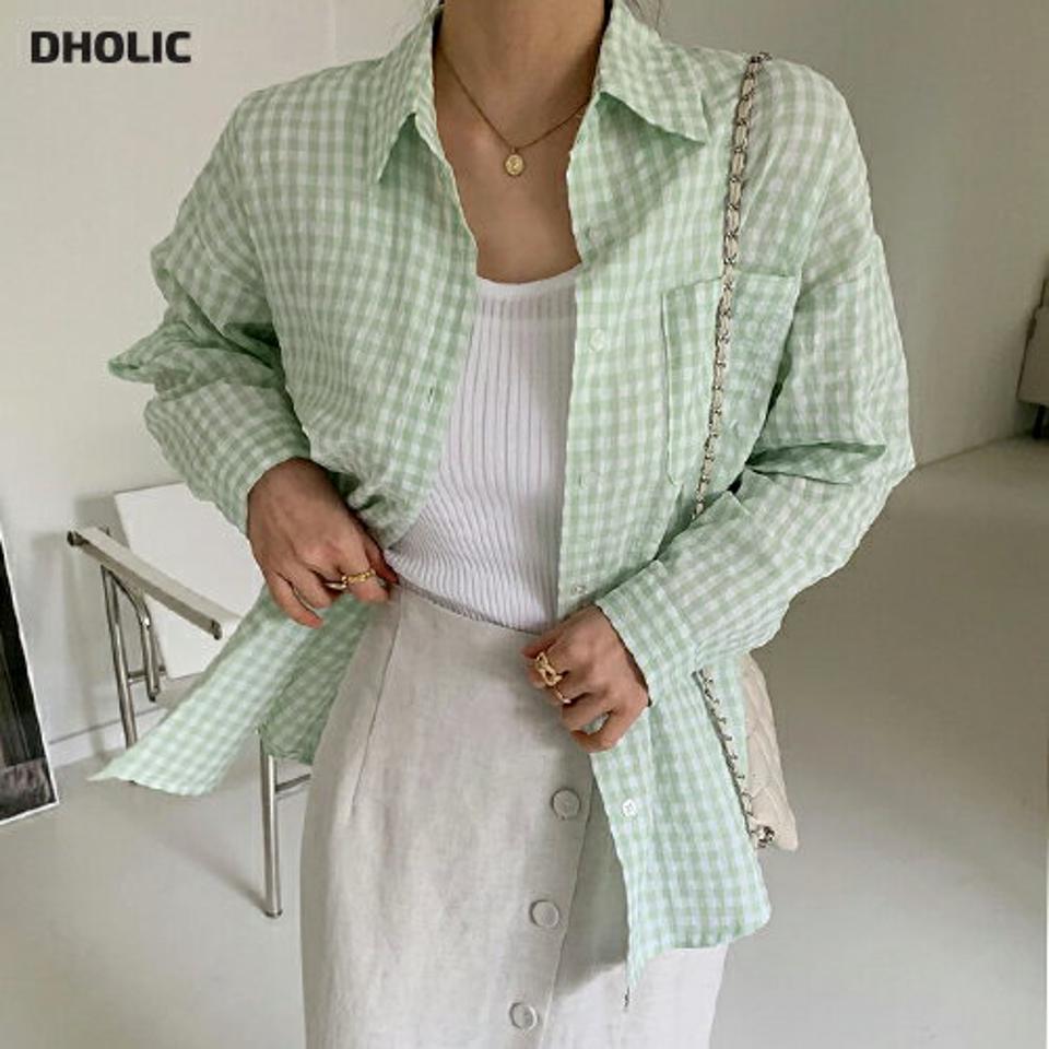 パステルチェックシャツ・全4色・t00454 レディース 【bl】シャツ トップス 長袖 襟 ボタン チェック 柄 模様 パステル 爽やか ギンガムチェック カジュアル 春 夏 ドロップショルダー ラフ 可愛い かわいい 韓国ファッション ハイホリHIHOLLI