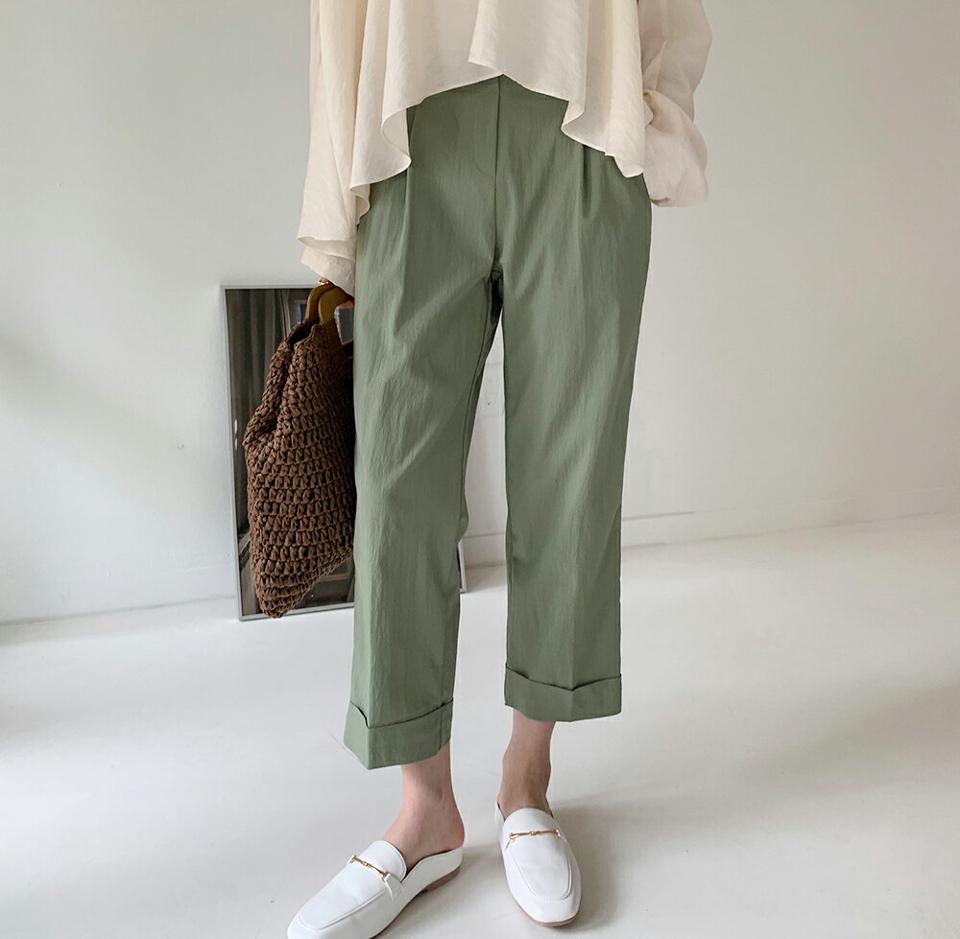 ロールアップストレートスラックス・全4色・b00462 レディース 【pt】パンツ スラックス ロング丈 単色 無地 シンプル ベーシック ロールアップ パステル ストレート カラーパンツ カジュアル 大人っぽ 春 夏 低身長 韓国ファッション ハイホリHIHOLLI