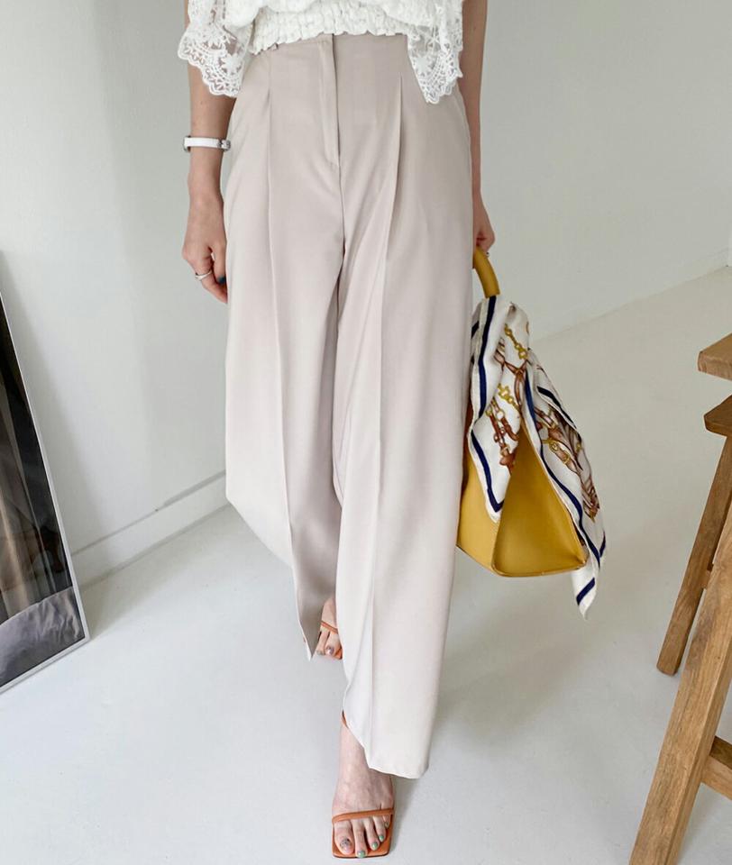 ワイドフィットピンタックスラックス・全3色・t00463 レディース 【pt】パンツ ロング丈 単色 無地 シンプル ワイド ベーシック スラックス オフィス 春 夏 パステル 脚長 ピンタック 大人っぽ きれいめ 韓国ファッション ハイホリHIHOLLI