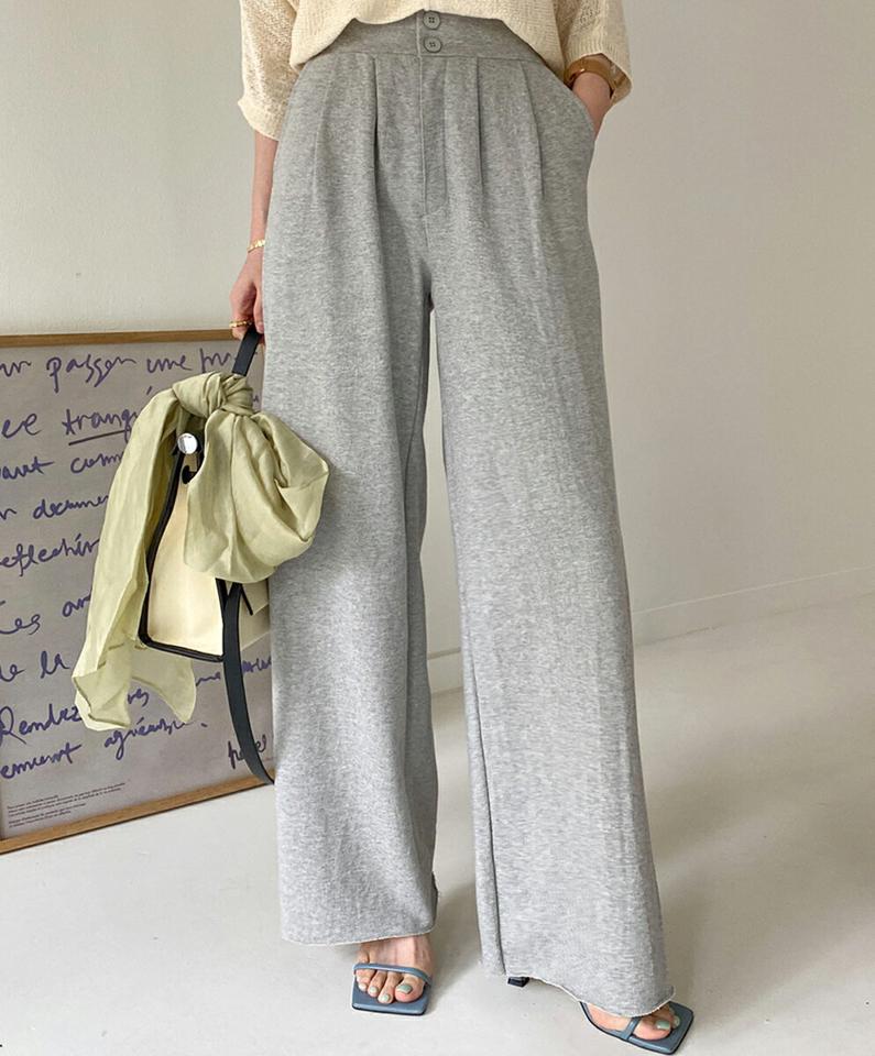 ダブルボタンコットンワイドパンツ・全3色・t00464 レディース 【pt】パンツ 単色 無地 シンプル ベーシック パステル ロング丈 パステル ワイド ボタン カラーパンツ コットン 綿 春 夏 秋 ハイウエスト ピンク カジュアル フェミニン 韓国ファッション ハイホリHIHOLLI