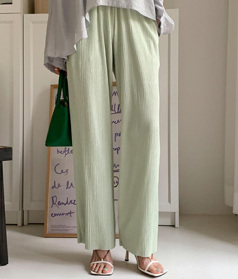 ウエストゴムテクスチャーワイドパンツ・全4色・t00466 レディース 【pt】パンツ ロング丈 単色 無地 シンプル ワイド パステル ウエストゴム カラーパンツ 楽ちん ラフ ワンマイルウェア ピンク ハイウエスト 春 夏 韓国ファッション ハイホリHIHOLLI