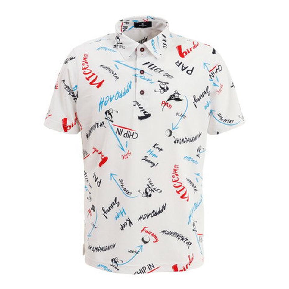 【5点以上で10%OFFクーポン 11日1:59まで】マンシングウエア（MUNSING WEAR） ゴルフウェア 春夏 吸汗速乾 UVカット Coolist D-Tec ペンギン総柄プリント 半袖ポロシャツ MGMTJA04CH WH00 （メンズ）