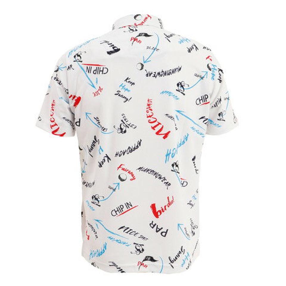 【5点以上で10%OFFクーポン 11日1:59まで】マンシングウエア（MUNSING WEAR） ゴルフウェア 春夏 吸汗速乾 UVカット Coolist D-Tec ペンギン総柄プリント 半袖ポロシャツ MGMTJA04CH WH00 （メンズ）