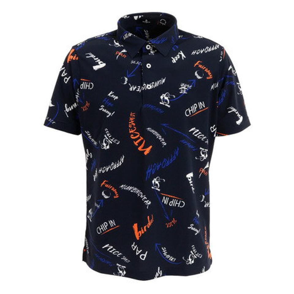 マンシングウエア（MUNSING WEAR） ゴルフウェア 春夏 吸汗速乾 UVカット Coolist D-Tec ペンギン総柄プリント 半袖ポロシャツ MGMTJA04CH NV00 （メンズ）