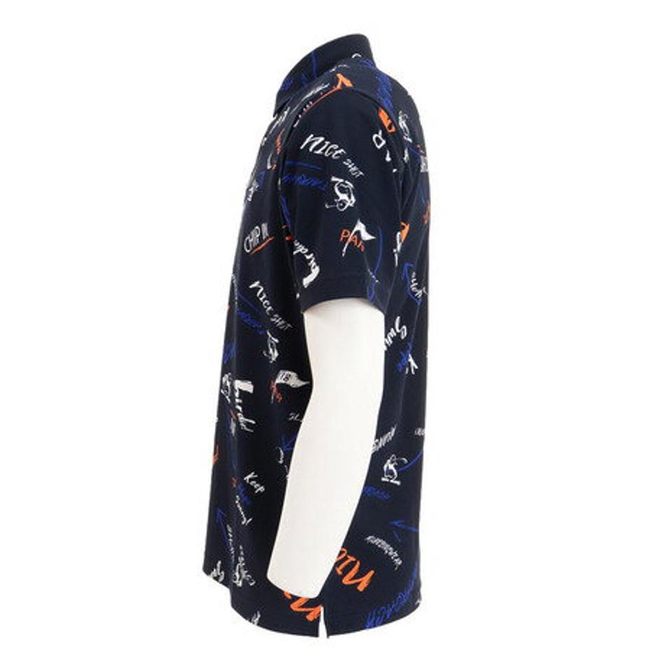 マンシングウエア（MUNSING WEAR） ゴルフウェア 春夏 吸汗速乾 UVカット Coolist D-Tec ペンギン総柄プリント 半袖ポロシャツ MGMTJA04CH NV00 （メンズ）