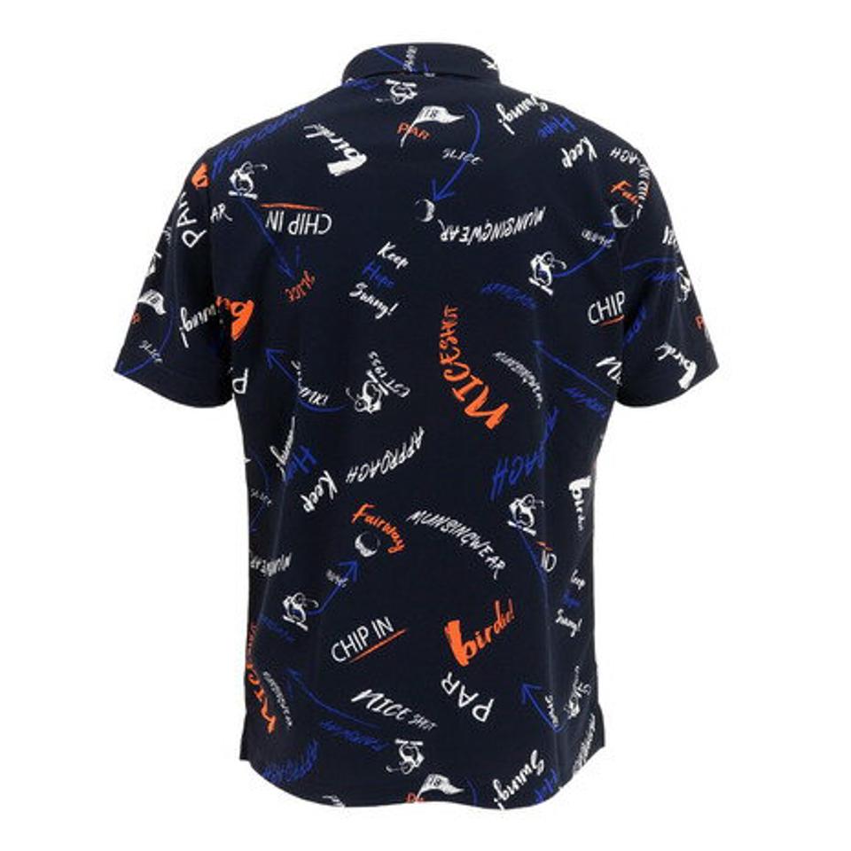 マンシングウエア（MUNSING WEAR） ゴルフウェア 春夏 吸汗速乾 UVカット Coolist D-Tec ペンギン総柄プリント 半袖ポロシャツ MGMTJA04CH NV00 （メンズ）