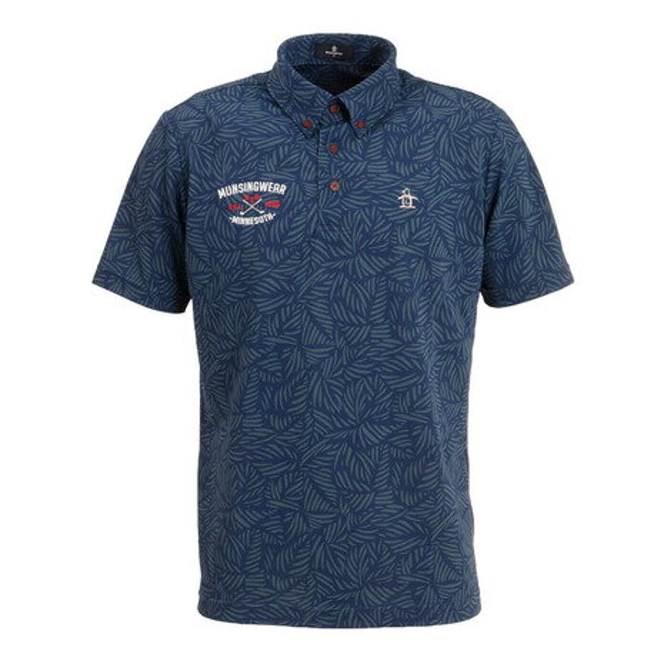 マンシングウエア(MUNSING WEAR) ゴルフウェア アウトラスト鹿の子リーフ柄半袖シャツ MGMTJA01CH NV00 (メンズ)